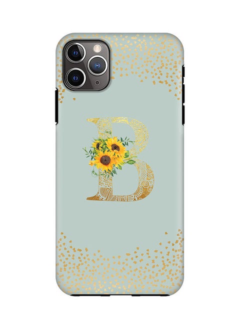 Monogram Tough Series for Apple iPhone 11 Pro Max Custom Initials Floral Mandala Pattern Tough Pro Dual Layer hybrid PC inner TPU protection Alphabet- B (Light Green)