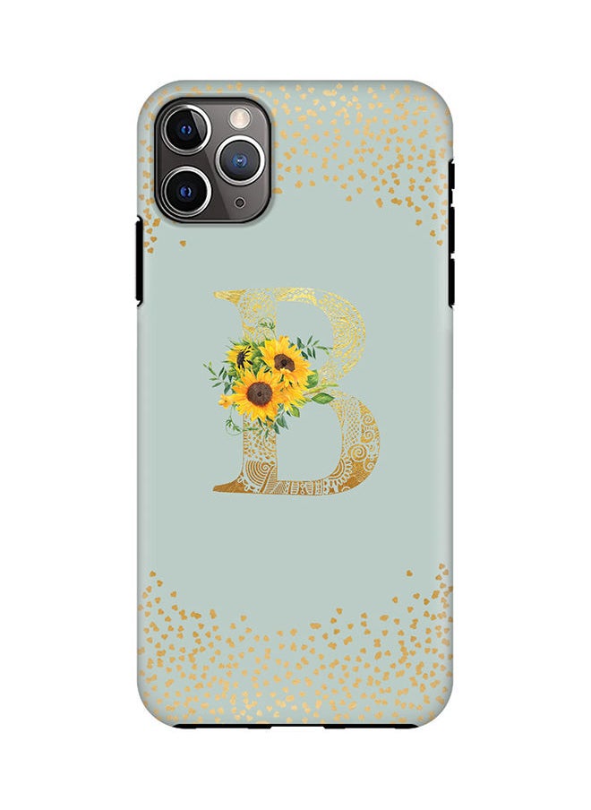 Monogram Tough Series for Apple iPhone 11 Pro Max Custom Initials Floral Mandala Pattern Tough Pro Dual Layer hybrid PC inner TPU protection Alphabet- B (Light Green)