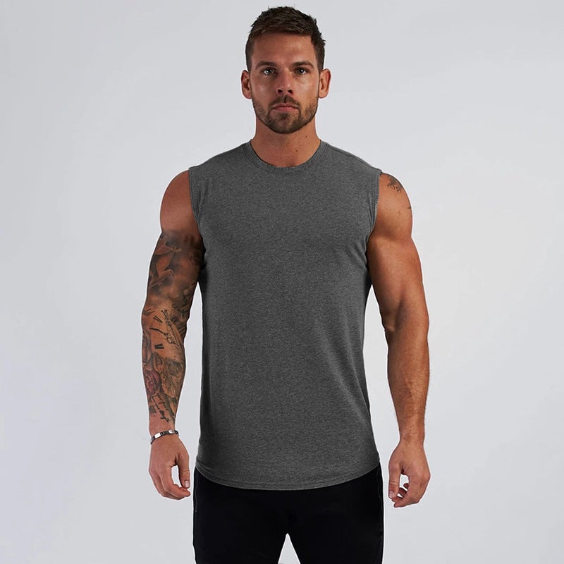Mens Cotton Sleeveless Sports Tank Top Army Green  - Image 3
