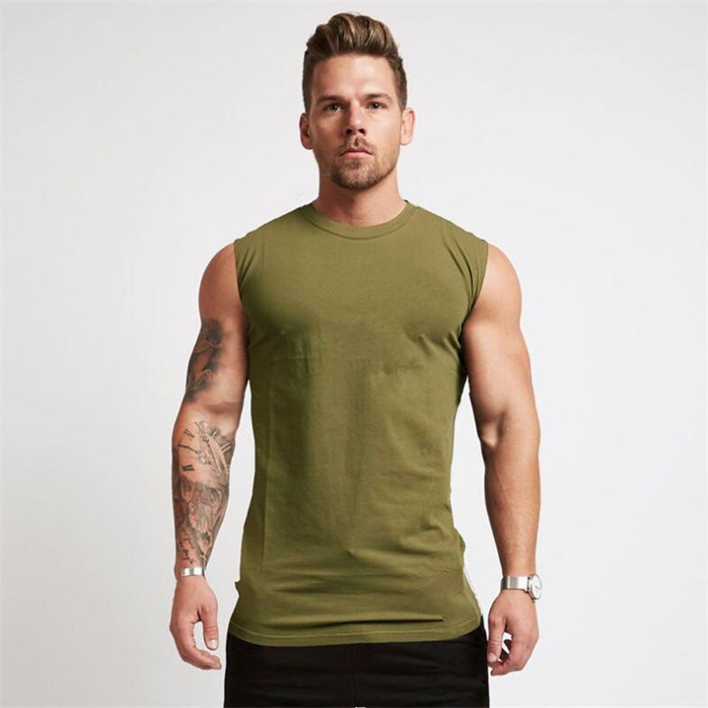 Mens Cotton Sleeveless Sports Tank Top Army Green  - Image 1