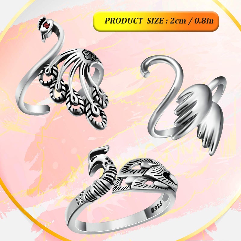 Yaomiao 6 Pieces Crochet Rings for Finger Adjustable Peacock Yarn Tension Silver Knitting Rings for Crocheting Mother Grandma Christmas Presents, 3 Styles - Image 2