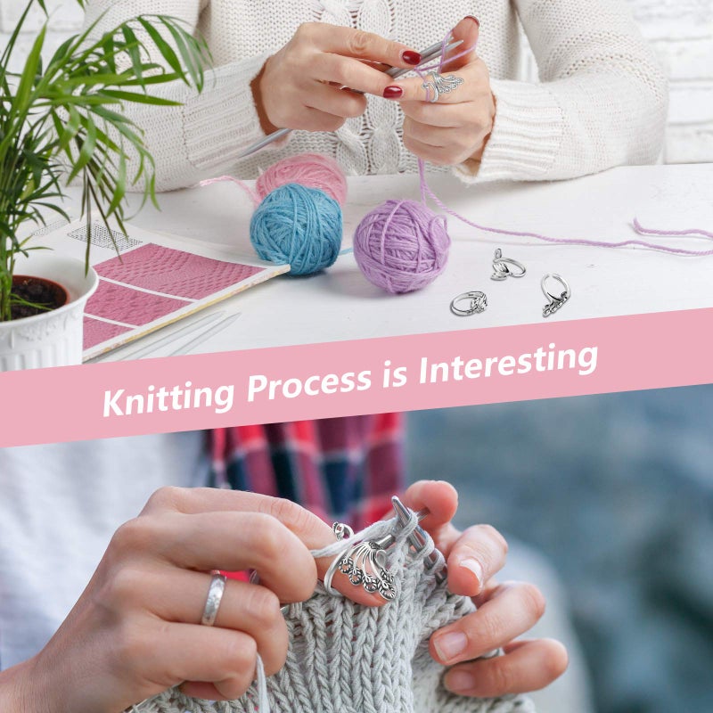 Yaomiao 6 Pieces Crochet Rings for Finger Adjustable Peacock Yarn Tension Silver Knitting Rings for Crocheting Mother Grandma Christmas Presents, 3 Styles - Image 4