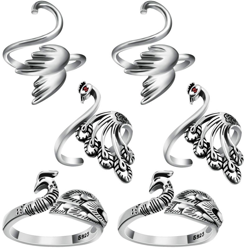 Yaomiao 6 Pieces Crochet Rings for Finger Adjustable Peacock Yarn Tension Silver Knitting Rings for Crocheting Mother Grandma Christmas Presents, 3 Styles - Image 1