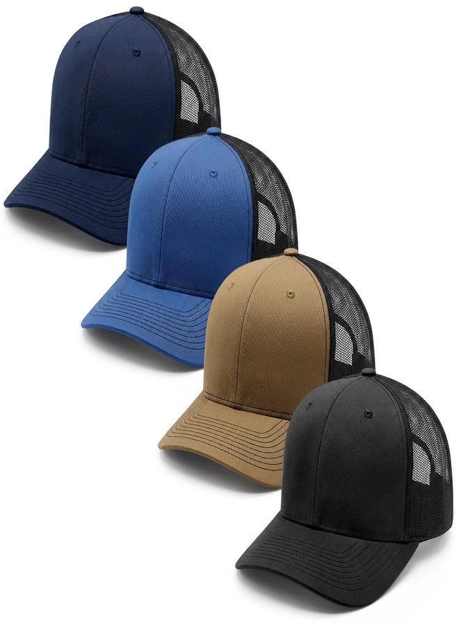 Simlakey 4 Pack Mens Trucker Hat Baseball Cap Adjustable Breathable Mesh Golf Hat Side Durable for Men Woman(Navy Blue,Blue,Black,Khaki) - Image 1