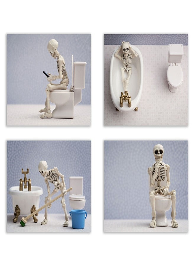 Summit Designs Funny Skeleton Bathroom Wall Art Prints Set of 4-8x10 Unframed Humorous Skull Toilet Decor Poster-Gothic Comedy Restroom Signs for Guest Bathroom Powder Room Man Cave-Dark Humor Home Decor Gift - Image 1