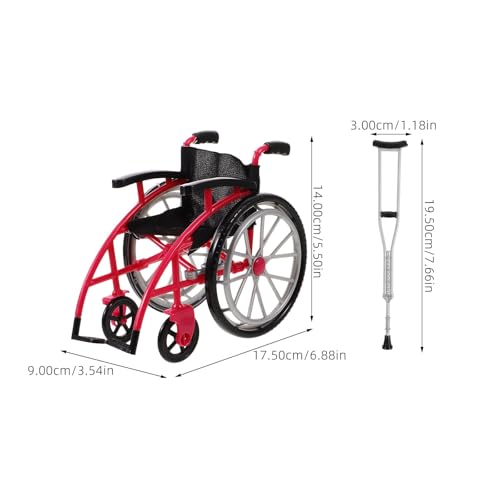 DOITOOL Mini Wheelchair Crutch Props Realistic Doll Wheelchair Figurine Decorative Miniature Crutch Dollhouse Accessory for Playset red - Image 5