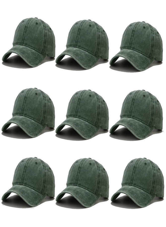 9 Pieces Vintage Washed Baseball Cap for Men Women Unisex Adjustable Distressed Dads Hat(Army Green)