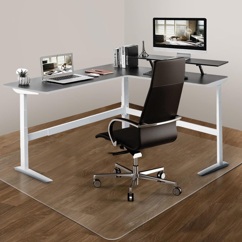 PHOUZIN Office Chair Mat for Hardwood Floor: 63"x 51" Extra Large Floor Mat for Rolling Chair and Computer Desk, Clear Chair Mat Heavy Duty Plastic Protector for L Desk, Home, Gaming Easy Glide - Image 1