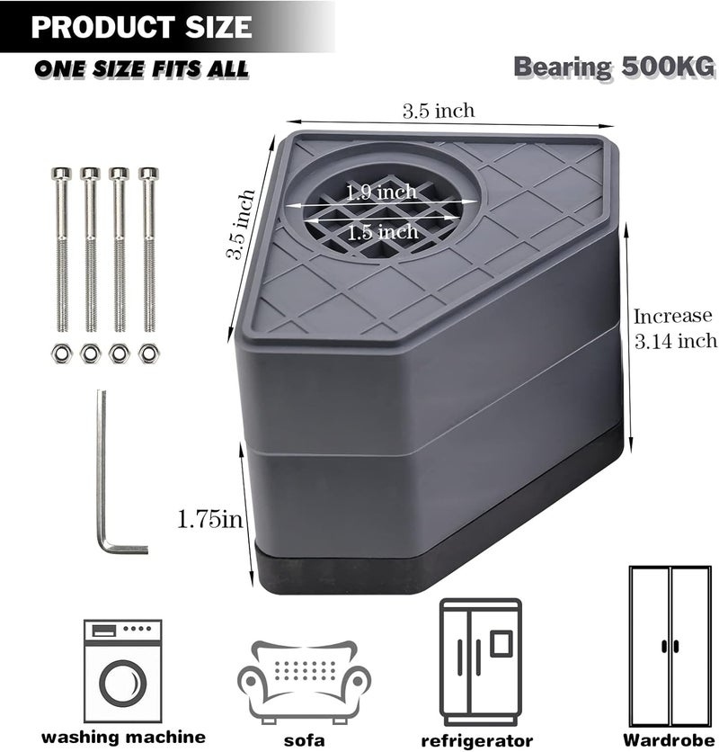 Sakolla Anti Vibration Pads for Washing Machine - Double Heighten Washer and Dryer Pedestals High Hard Wearing Square Rubber Foot Pads, Noise Cancelling and Shock Support Protects Pedestals - Image 2