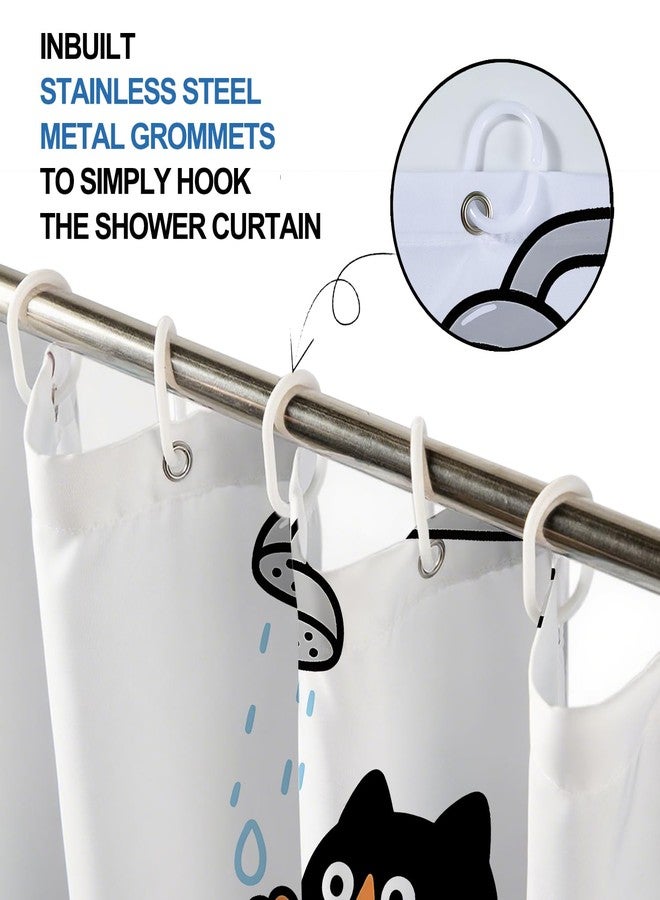 THISFIND Hand Drawn Cat in Tub Shower Curtain- Whimsical Cartoon Cat Bathing with Scrub Brush, Waterproof Bathroom Decor Set with Hooks 72x72 Inches - Image 4