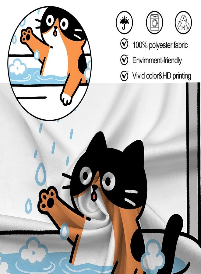 THISFIND Hand Drawn Cat in Tub Shower Curtain- Whimsical Cartoon Cat Bathing with Scrub Brush, Waterproof Bathroom Decor Set with Hooks 72x72 Inches - Image 5