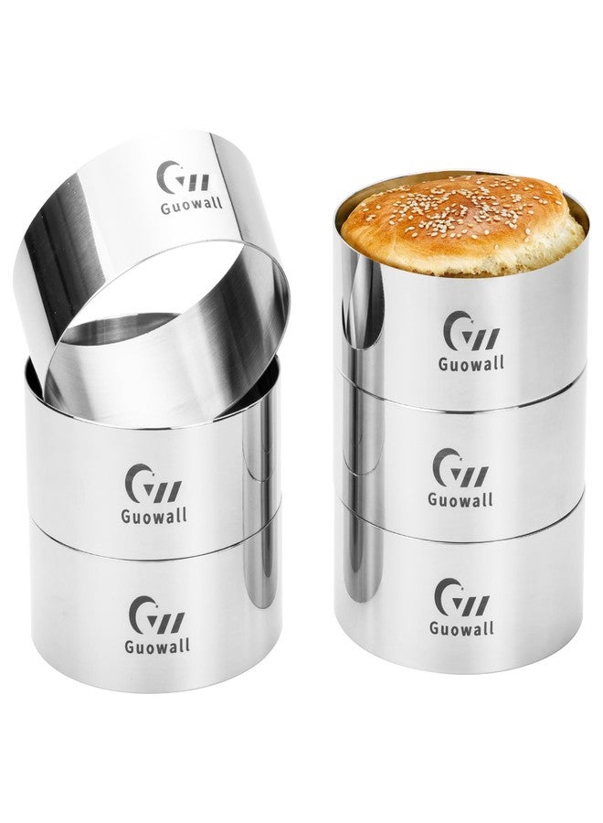 Guowall 6pcs Hamburger Bun Ring Mold, Thickened 4 inch Nonstick Crumpet Rings Stainless Steel Burger Mould, Cake Rings for Fried Eggs, Pancakes and Cookie for Baking - Image 1