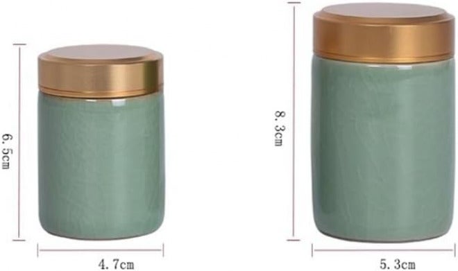 Tea Storage Ceramic Tea Caddy with Metal Lid Travel Tea Can Tea Container Storage Tank Tea Organizer Candy Jar (Small 4.7x6.5cm 03) - Image 2