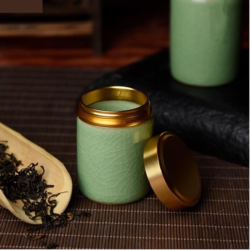 Tea Storage Ceramic Tea Caddy with Metal Lid Travel Tea Can Tea Container Storage Tank Tea Organizer Candy Jar (Small 4.7x6.5cm 03) - Image 4