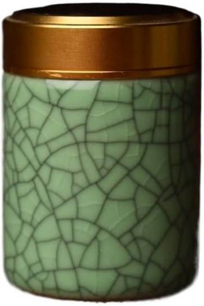 Tea Storage Ceramic Tea Caddy with Metal Lid Travel Tea Can Tea Container Storage Tank Tea Organizer Candy Jar (Small 4.7x6.5cm 03) - Image 1