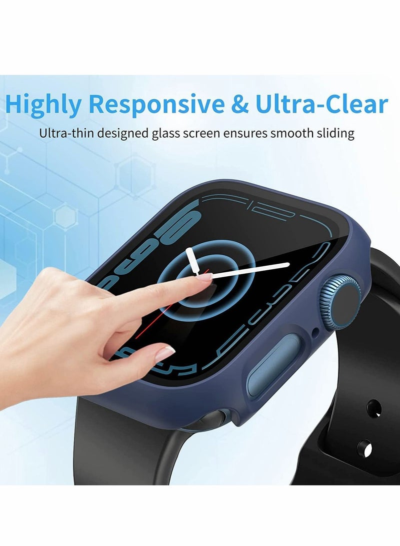 Hard PC Case Compatible with Apple Watch Series 7 45mm,Tempered Glass Screen Protector, Full Coverage, Touch Sensitive, Ultra-Thin HD Clear Bumper Protective Cover-Black/Clear/Blue - Image 3