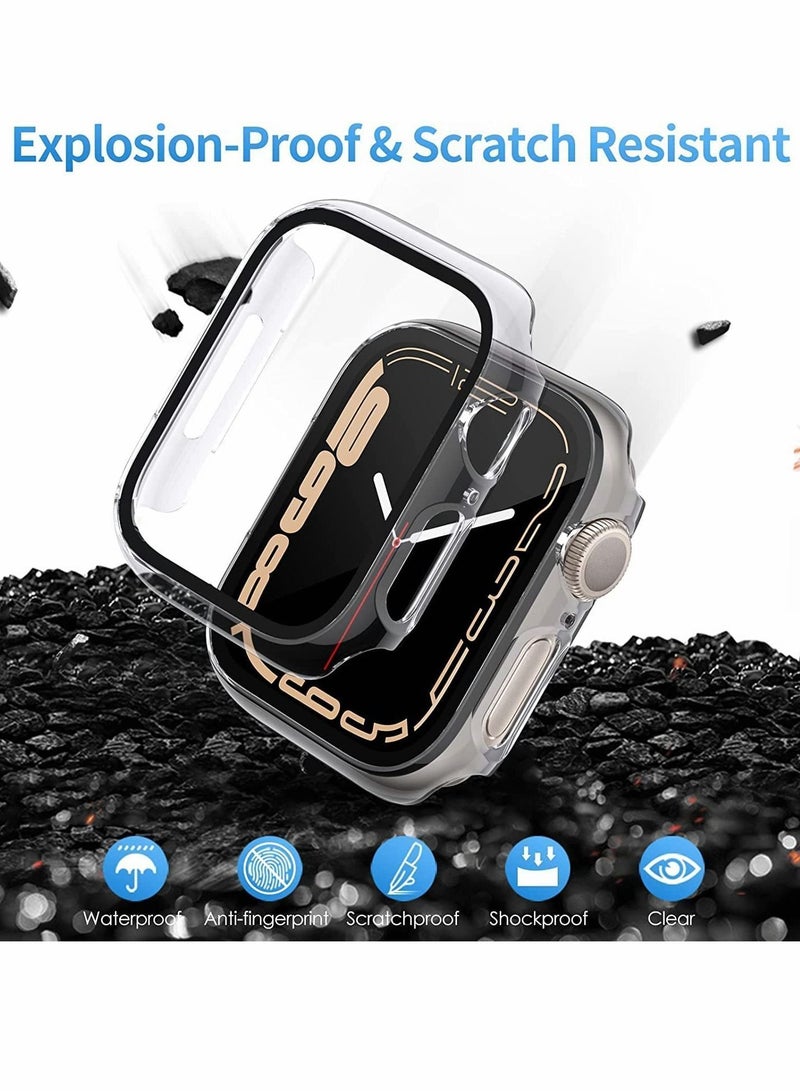 Hard PC Case Compatible with Apple Watch Series 7 45mm,Tempered Glass Screen Protector, Full Coverage, Touch Sensitive, Ultra-Thin HD Clear Bumper Protective Cover-Black/Clear/Blue - Image 2