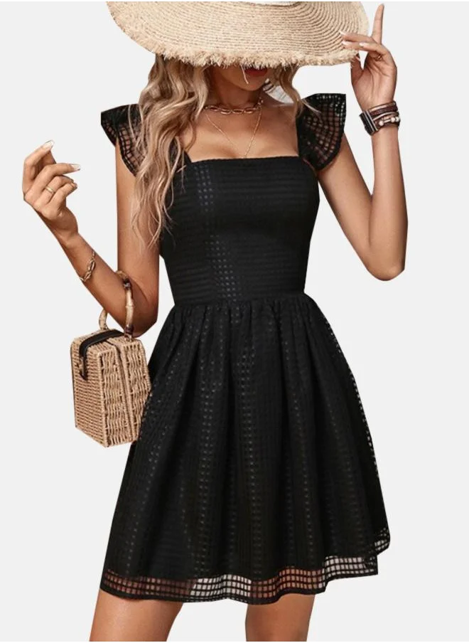 يونيكي Black Self Design Fit & Flare Dress