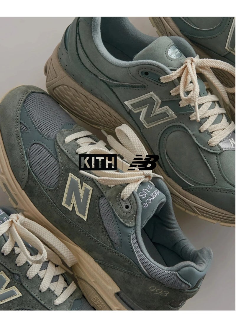 New Balance 993×KITH Casual Colorblock Sneakers Beige/Green For Men/Women/Students  - Image 5
