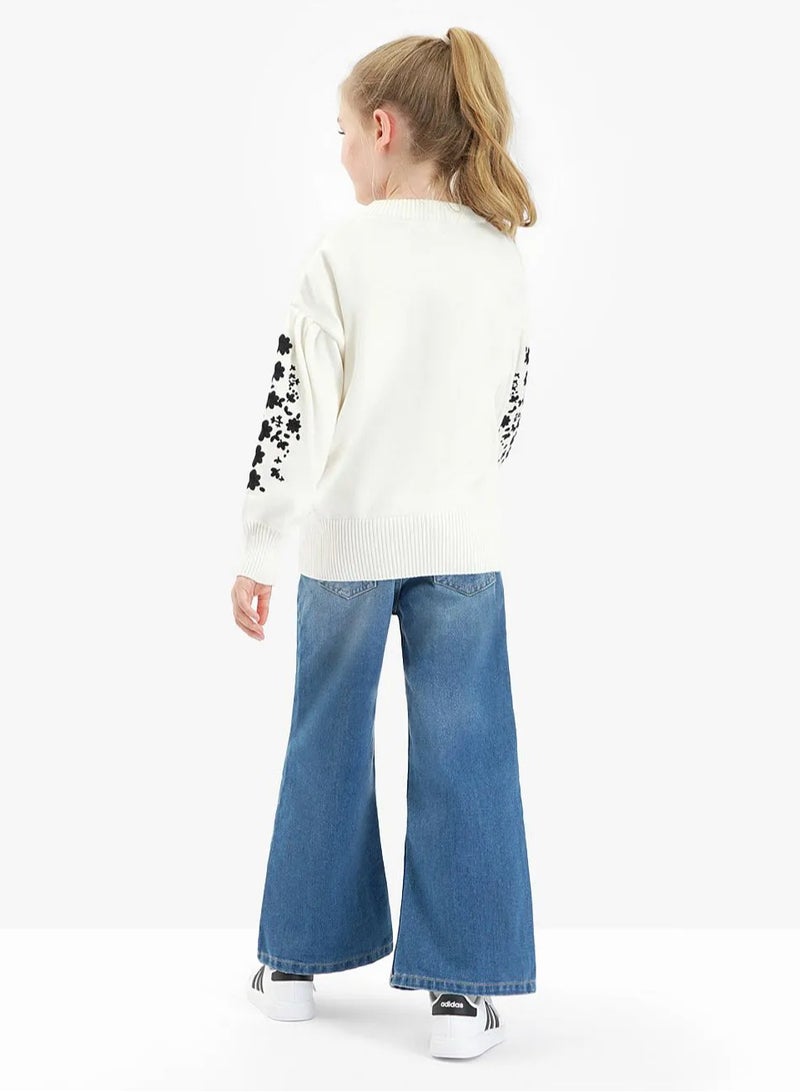 Primo Gino 100% Cotton Knit Full Sleeves Cardigan With Floral Embroidery - Off White - Image 4