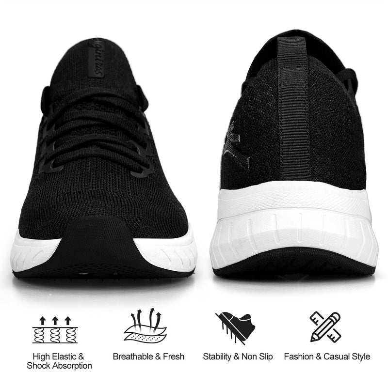Puweco Mens Non Slip Tennis Shoes Lightweight Running Shoes Breathable Walking Shoes Black White Size 9.5 - Image 4