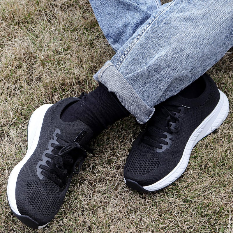 Puweco Mens Non Slip Tennis Shoes Lightweight Running Shoes Breathable Walking Shoes Black White Size 9.5 - Image 2