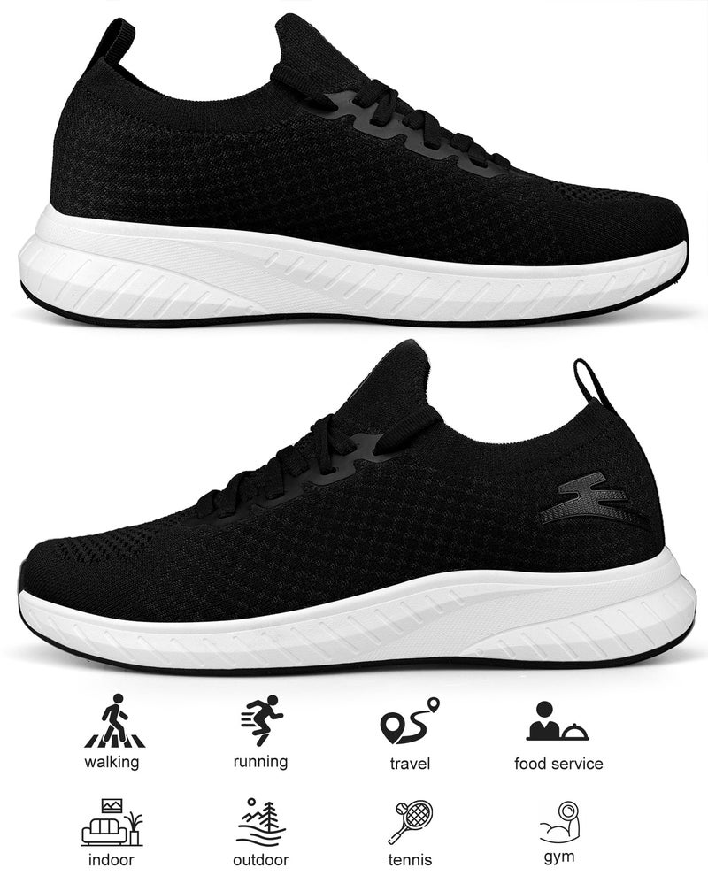 Puweco Mens Non Slip Tennis Shoes Lightweight Running Shoes Breathable Walking Shoes Black White Size 9.5 - Image 5