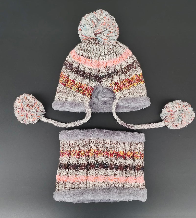 HUAMULAN Women Winter Beanie Hat Circle Scarf Set Pompoms Peruvian Ski Snow Ear Flaps Sherpa Knit Hats Fleece Lined Slouchy, Fits Small to Medium Head - Image 4