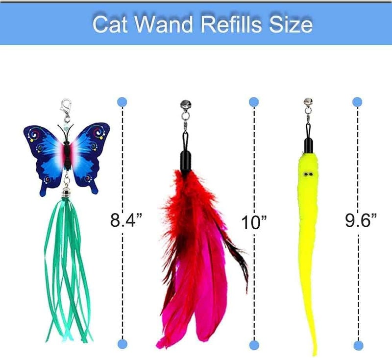 MQ Varied size selections MQ Interactive Cat Wand Toy With 2 Poles & 9 Attachments - Worm Feathers Toy for Kitten and Indoor Cats Multi usage - Image 3