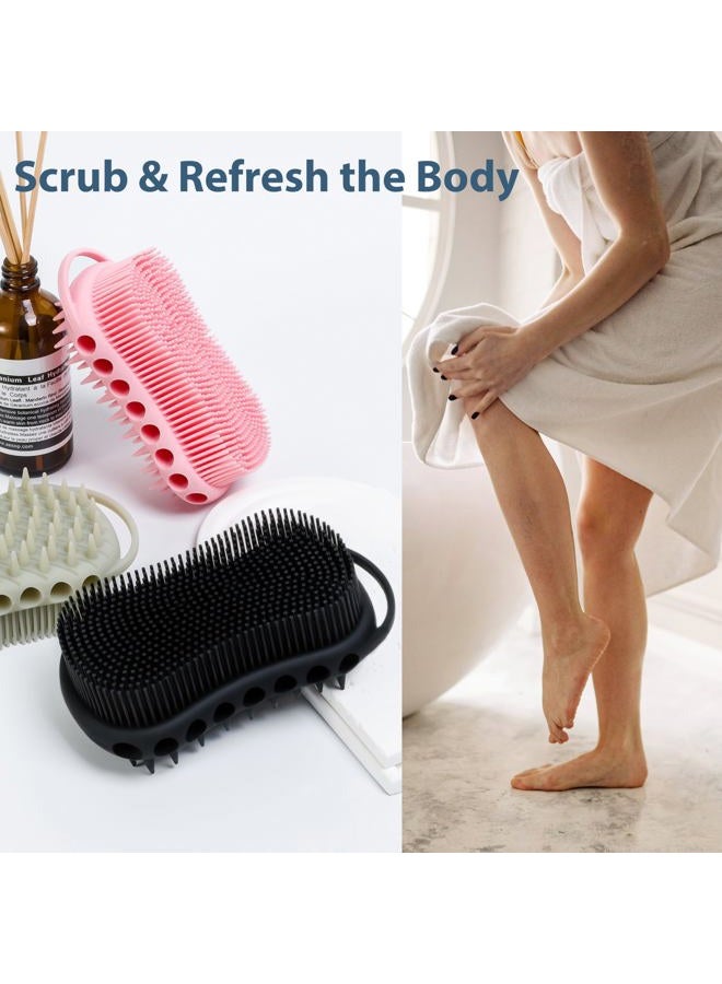MtBoi Double-Sided Exfoliating Silicone Body Scrubber, 2-in-1 Bath Scrubber, Shampoo Brush, Silicone Loofah for All Skin Types, Shower Body Scrubber, Easy to Clean, Lather Well (Black) - Image 4