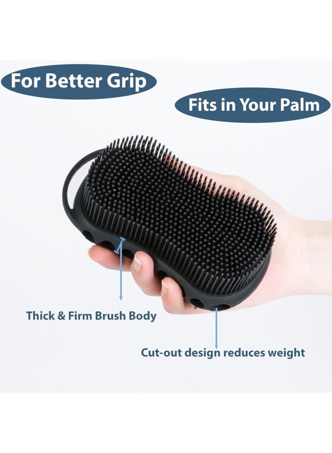 MtBoi Double-Sided Exfoliating Silicone Body Scrubber, 2-in-1 Bath Scrubber, Shampoo Brush, Silicone Loofah for All Skin Types, Shower Body Scrubber, Easy to Clean, Lather Well (Black) - Image 5