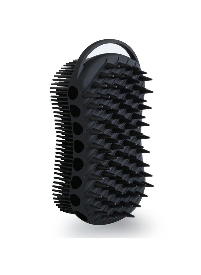 MtBoi Double-Sided Exfoliating Silicone Body Scrubber, 2-in-1 Bath Scrubber, Shampoo Brush, Silicone Loofah for All Skin Types, Shower Body Scrubber, Easy to Clean, Lather Well (Black) - Image 1