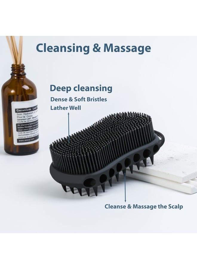 MtBoi Double-Sided Exfoliating Silicone Body Scrubber, 2-in-1 Bath Scrubber, Shampoo Brush, Silicone Loofah for All Skin Types, Shower Body Scrubber, Easy to Clean, Lather Well (Black) - Image 3
