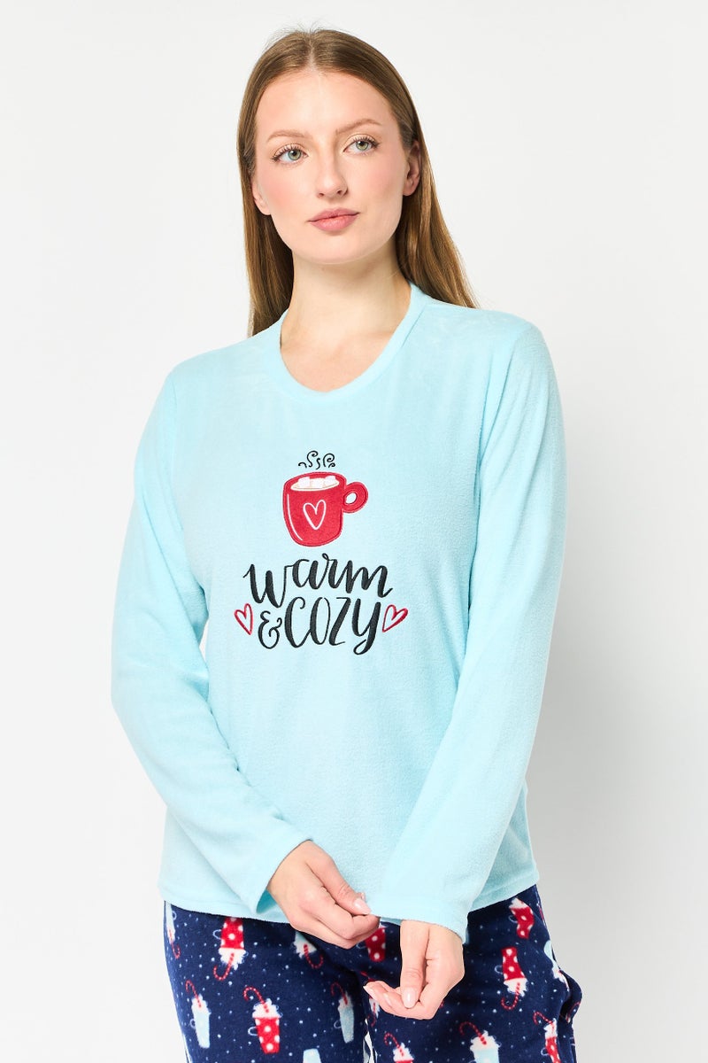 PJ Couture Women 2 Pieces Allover Print Top And Bottom Pajama Set, Multicolor - Image 2