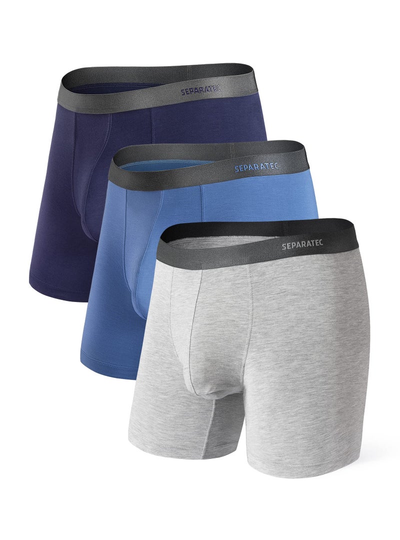 Separatec Mens Underwear with Pouch Moisture Wicking Rayon Made From Bamboo Underwear Men Breathable Boxer Briefs 3 or 6 Pack(M, Navy Blue/Moonlight Blue/Heather Gray) - Image 1