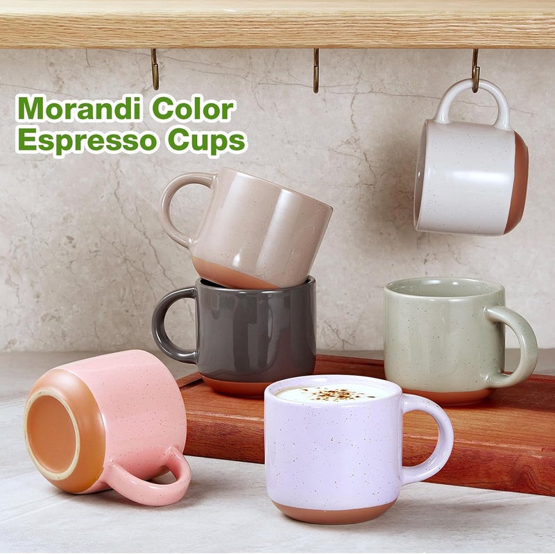 Gencywe Morandi Color Ceramic Mini Espresso Cups Set of 6, 5 oz Expresso Mugs with Handle, Porcelain Coffee Mugs Demitasse Cups, Modern Style Cups, Microwave Dishwasher Safe Suit for Espresso Machine - Image 3