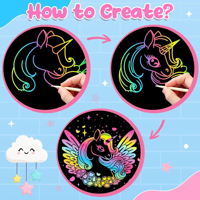 ZMLM Scratch Paper Art-Crafts Gift: 2 Pack Supplies Toys for 3 4 5 6 7 8 9 10 Years Old Girls and Boys Kids Birthday Party Travel Games (Pink & Blue) - Image 3