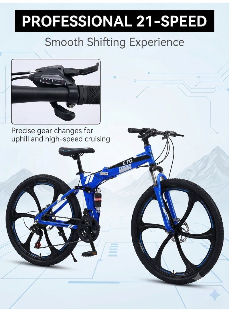 ETG 26-Inch 21-Speed Foldable Mountain Bike – High Carbon Steel Frame, 10-Blade Wheel - Image 3