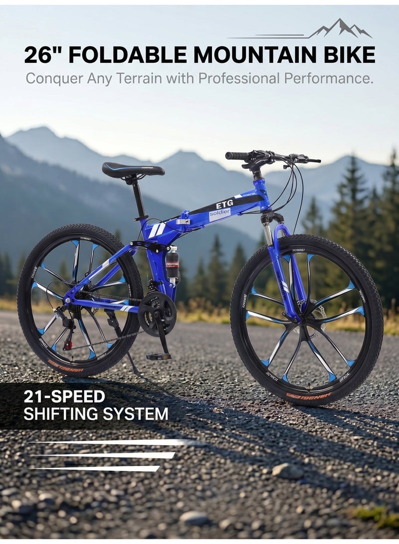 ETG 26-Inch 21-Speed Foldable Mountain Bike – High Carbon Steel Frame, 10-Blade Wheel - Image 1