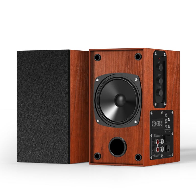 Elimavi Powered Bookshelf Speakers, 30W X 2 Turntable Speakers with 4 Inch Woofer, Record Player Speakers with AUX Input for PC and TVs,Wood Grain Color for Wall Mounting - Image 1
