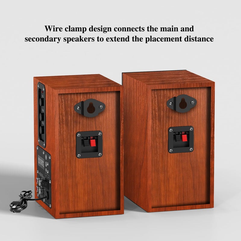 Elimavi Powered Bookshelf Speakers, 30W X 2 Turntable Speakers with 4 Inch Woofer, Record Player Speakers with AUX Input for PC and TVs,Wood Grain Color for Wall Mounting - Image 4