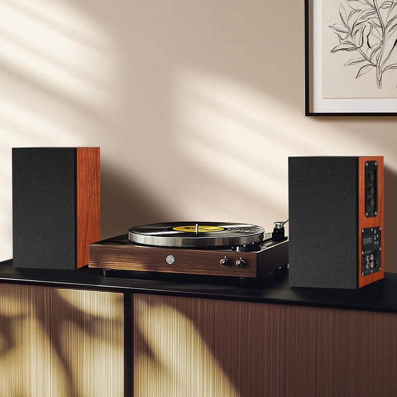 Elimavi Powered Bookshelf Speakers, 30W X 2 Turntable Speakers with 4 Inch Woofer, Record Player Speakers with AUX Input for PC and TVs,Wood Grain Color for Wall Mounting - Image 5