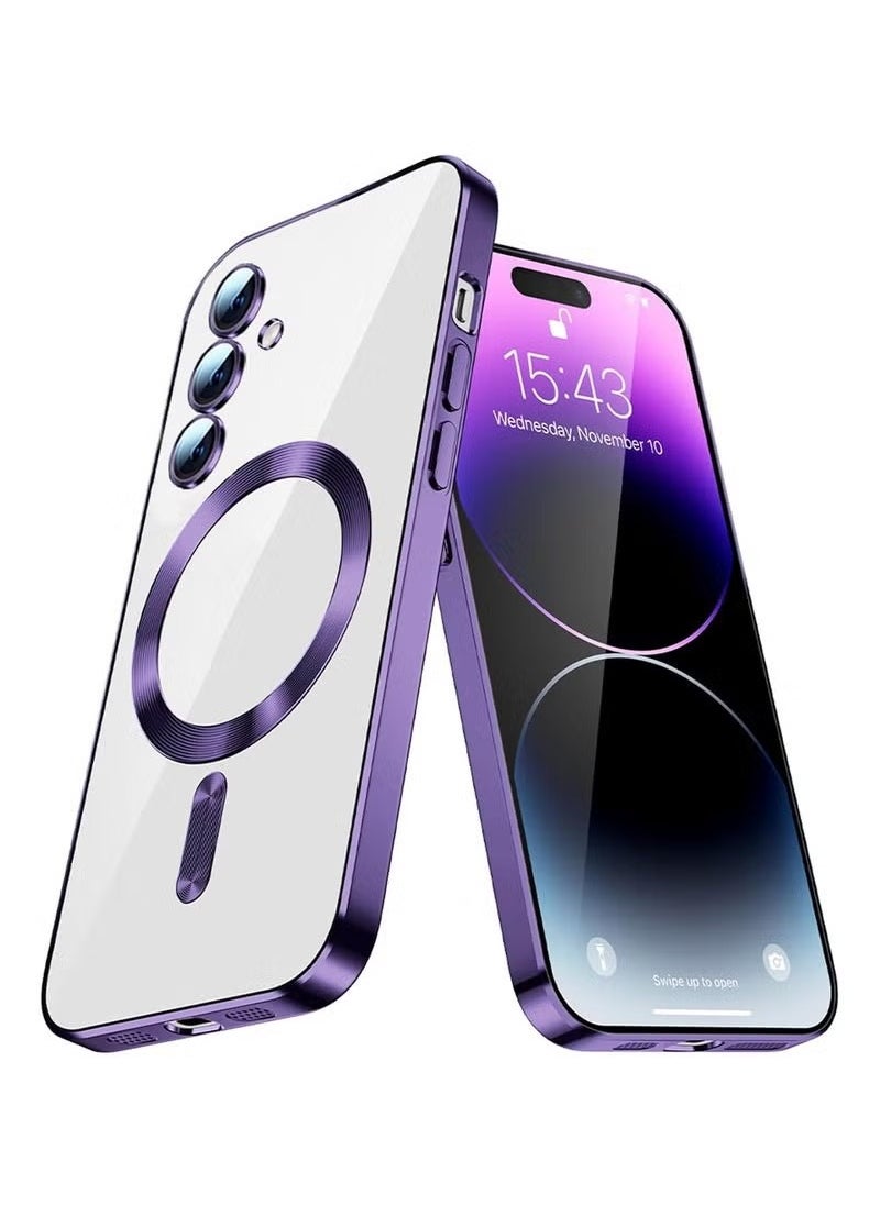 📱 Magnetic Case for Samsung Galaxy S24 FE – Clear TPU Slim Phone Cover with Magnetic Charging Ring, 360° Shockproof Drop & Camera Protection, Anti-Yellow Lightweight Bumper Case – Precise Fit for S24 FE – Elegant Purple CX Design