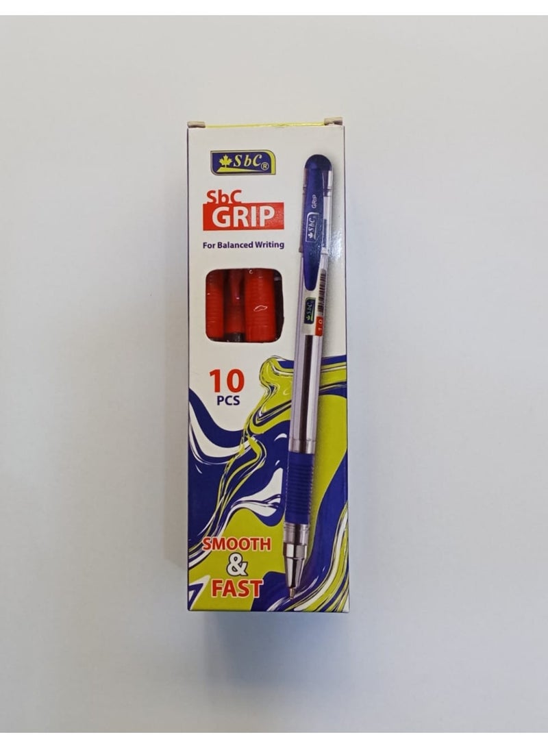 SBC GRIP PEN 10PCS,RED BALLPOINT PEN - Image 1