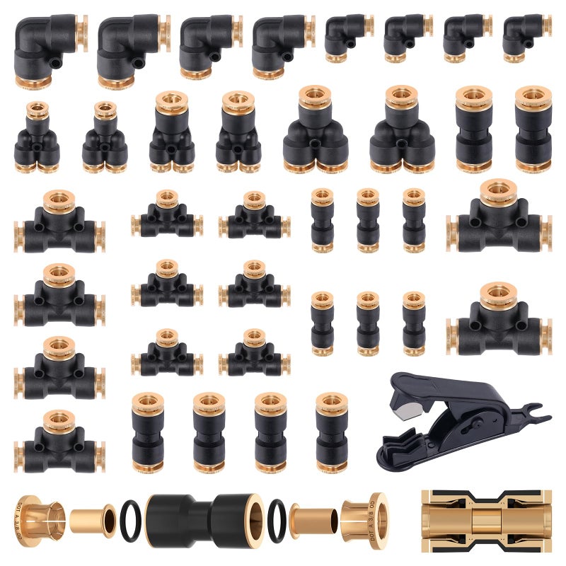 CheeMuii 39 PCS DOT Air Line Quick Connect Fittings 14 38 12 Push to Connect Fittings DOT Brass Air Hose Fittings Repair Kit for Semi Truck Air Line Kit or Industrial Air System