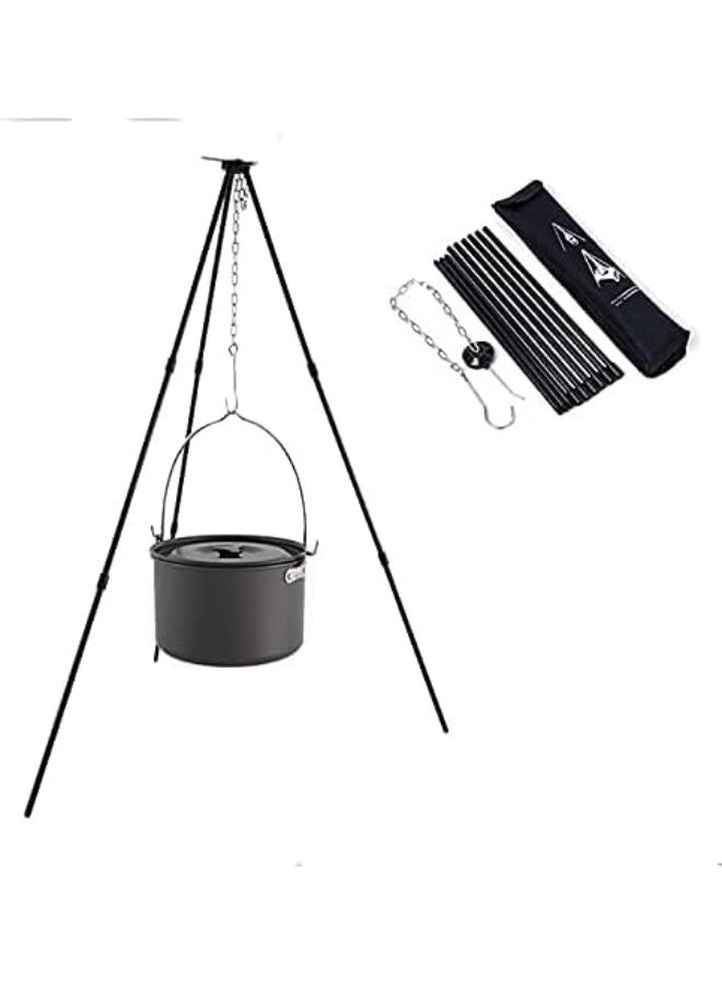 بلو فاير حامل شواء ومطبخ خارجي قابل للتعديل 31.5" من الألمنيوم – حامل ثلاثي القوائم محمول للطبخ على النار في الهواء الطلق، للشواء، التخييم، النزهات وتعليق الفوانيس – قابل لتعديل الارتفاع، خفيف الوزن وقابل للطي، يتحمل حتى 15 كجم (أسود) - Image 1