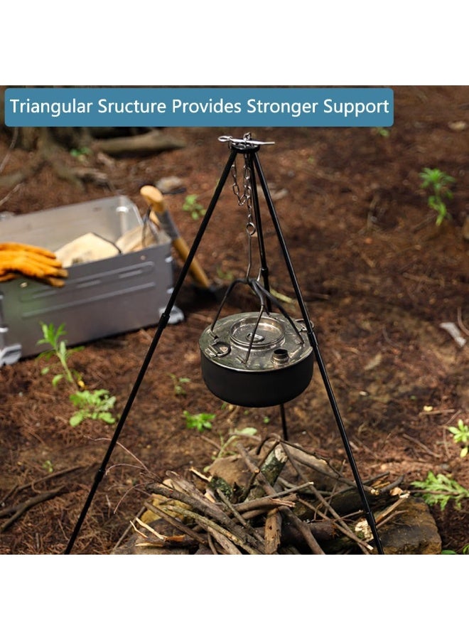 بلو فاير حامل شواء ومطبخ خارجي قابل للتعديل 31.5" من الألمنيوم – حامل ثلاثي القوائم محمول للطبخ على النار في الهواء الطلق، للشواء، التخييم، النزهات وتعليق الفوانيس – قابل لتعديل الارتفاع، خفيف الوزن وقابل للطي، يتحمل حتى 15 كجم (أسود) - Image 4