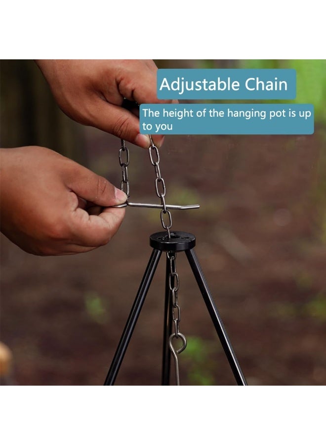 بلو فاير حامل شواء ومطبخ خارجي قابل للتعديل 31.5" من الألمنيوم – حامل ثلاثي القوائم محمول للطبخ على النار في الهواء الطلق، للشواء، التخييم، النزهات وتعليق الفوانيس – قابل لتعديل الارتفاع، خفيف الوزن وقابل للطي، يتحمل حتى 15 كجم (أسود) - Image 3