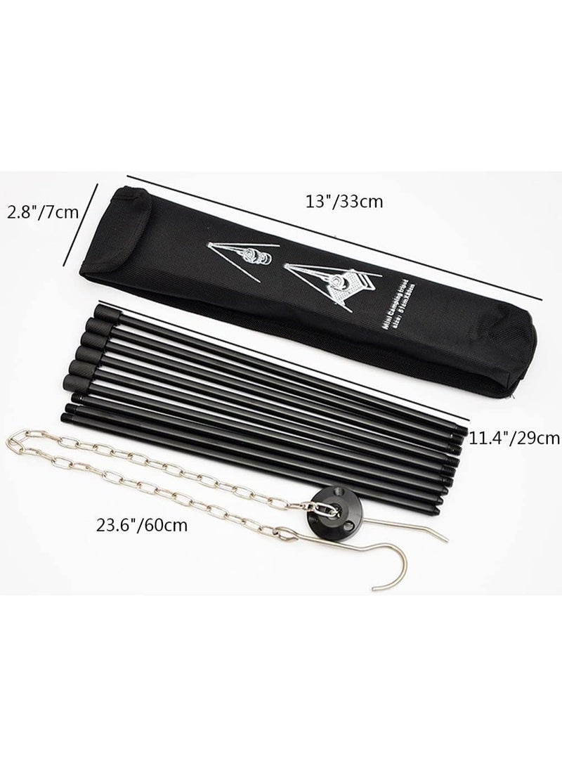 بلو فاير حامل شواء ومطبخ خارجي قابل للتعديل 31.5" من الألمنيوم – حامل ثلاثي القوائم محمول للطبخ على النار في الهواء الطلق، للشواء، التخييم، النزهات وتعليق الفوانيس – قابل لتعديل الارتفاع، خفيف الوزن وقابل للطي، يتحمل حتى 15 كجم (أسود) - Image 2