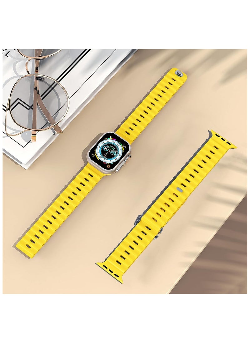 Color Fans - Apple Watch Ocean Band 41mm 40mm 38mm for Men Women, Soft Silicone Sport Band Replacement Strap for Apple Watch Ultra iWatch Series 8 7 SE 6 5 4 3 2 1 Neon Yellow - Image 1